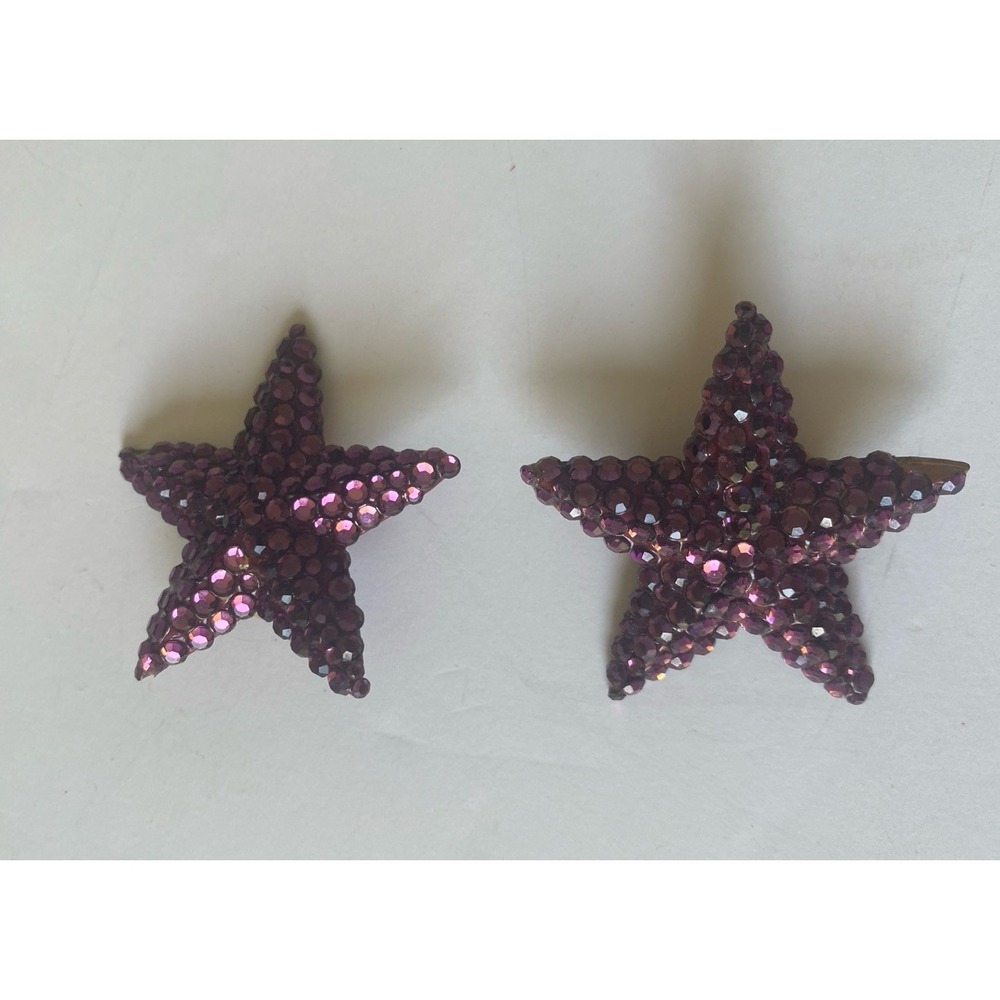VTG Richard Kerr Purple Rhinestones Starfish Clip Earrings 80s Statement